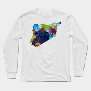 Spirograph Patterned Syria Governates Map Long Sleeve T-Shirt